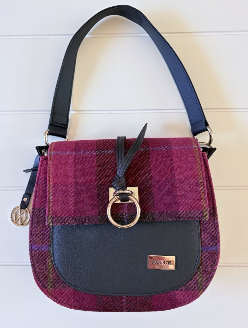 Mucros Weavers Irish Wool Tweed Pink Plaid Handbag Heritage Preppy Academia